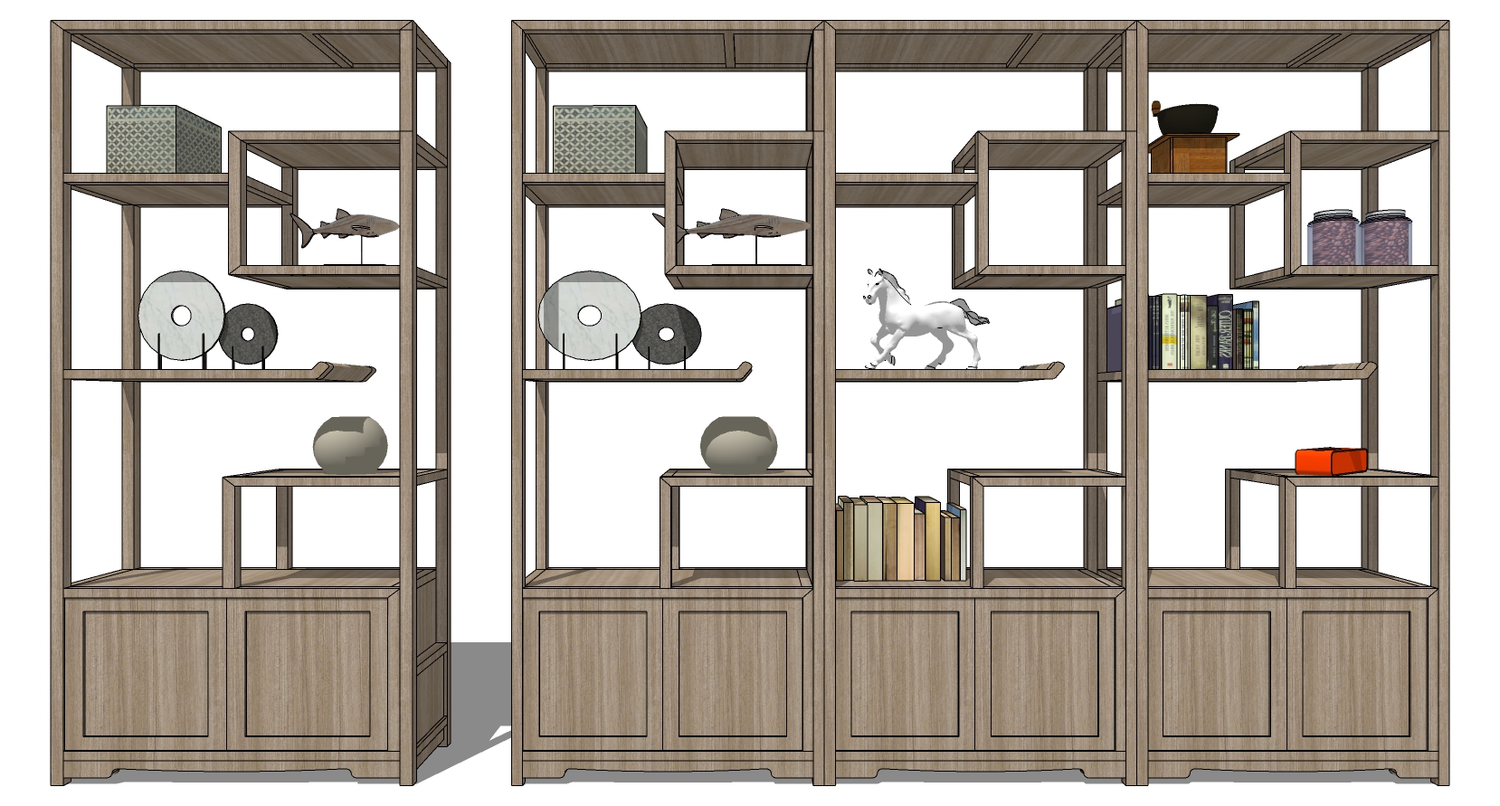 10中式博古架书架书柜摆件和氏璧sketchup草图模型下载(1)