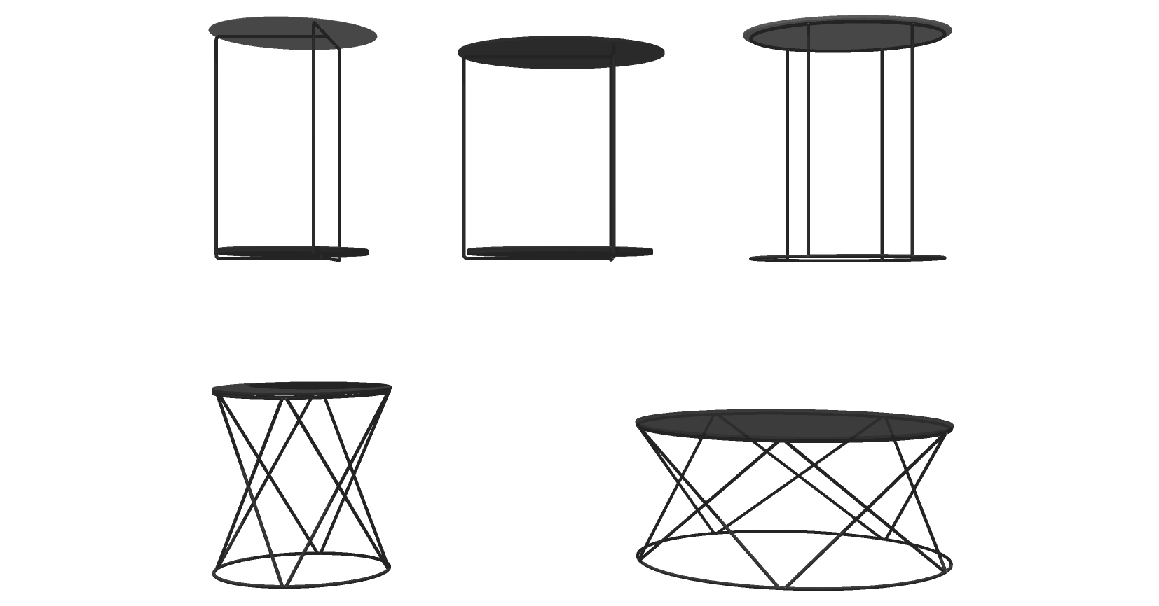 现代北欧金属铁艺边几圆几茶几组合sketchup草图模型下载 (5)(1)