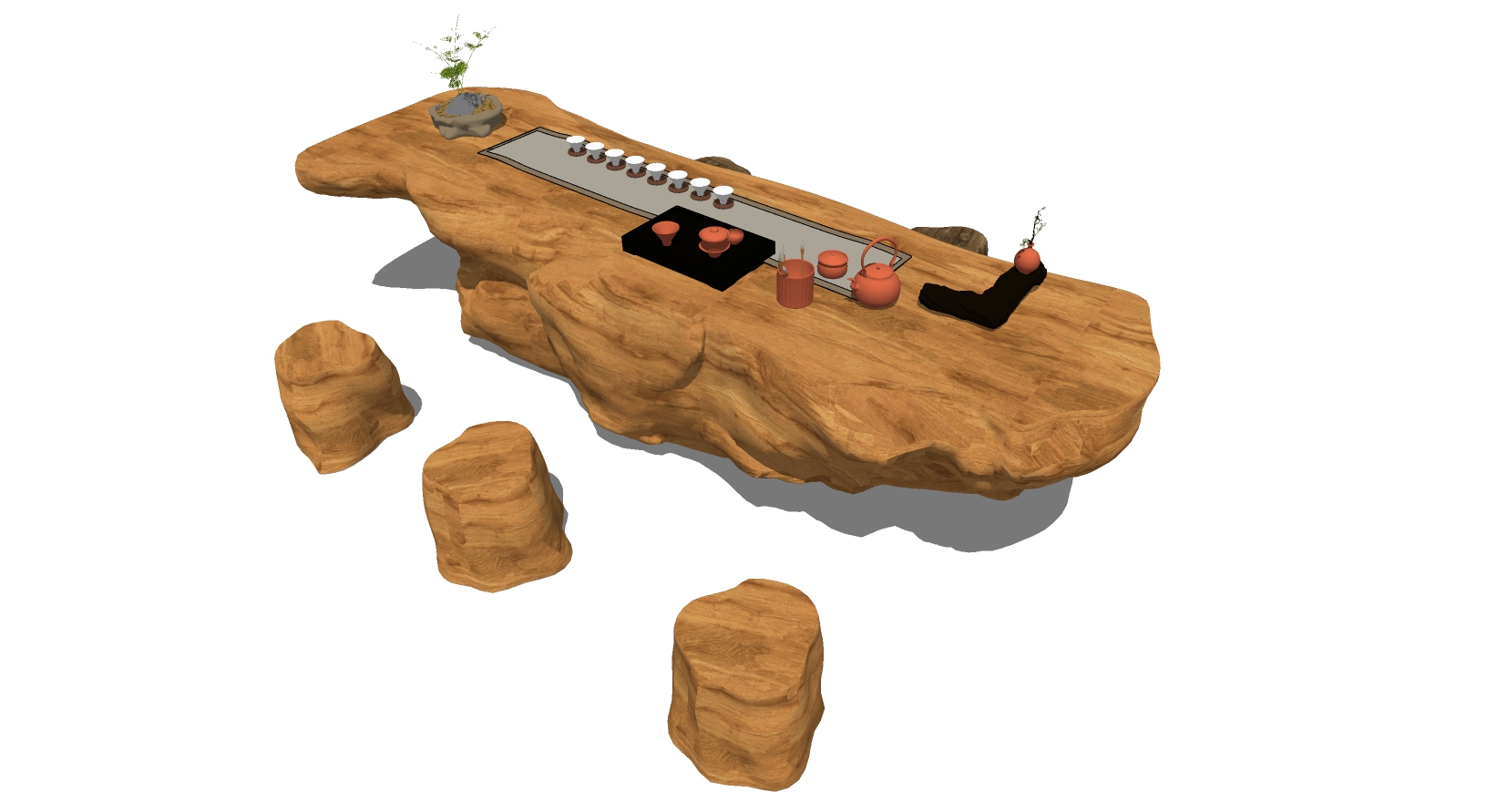 22中式实木茶几茶桌椅摆件组合sketchup草图模型下载