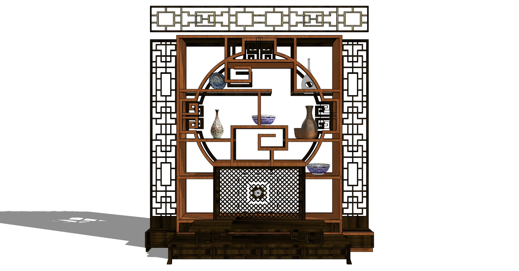 中式博古架草图su模型下载 (6)