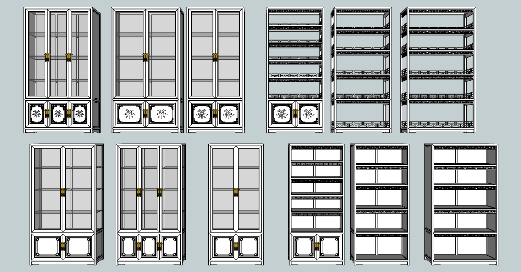 20新中式茶叶展示柜展柜书柜书柜书架sketchup草图模型下载