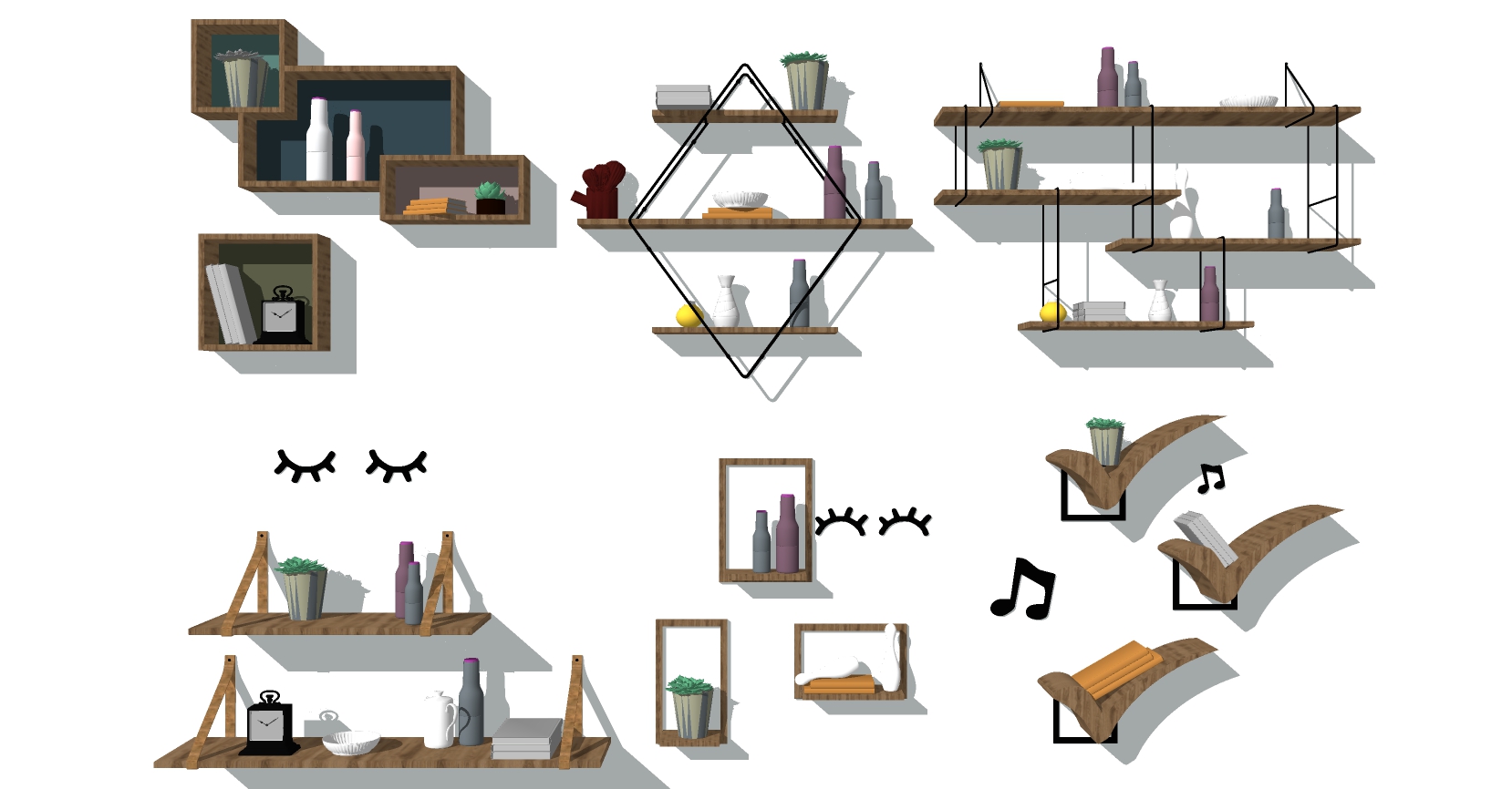 12北欧装饰饰层板挂件吊柜摆件sketchup草图模型下载