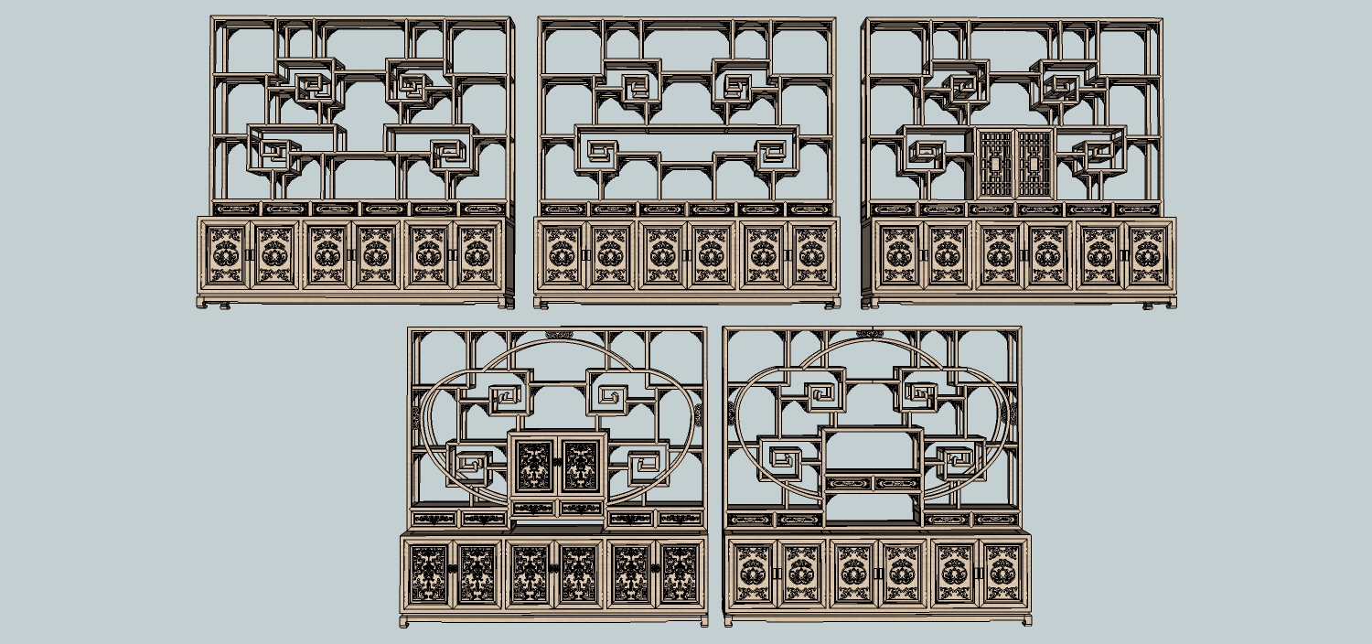 9中式古典博古架书架多宝格展架书架sketchup草图模型下载(1)