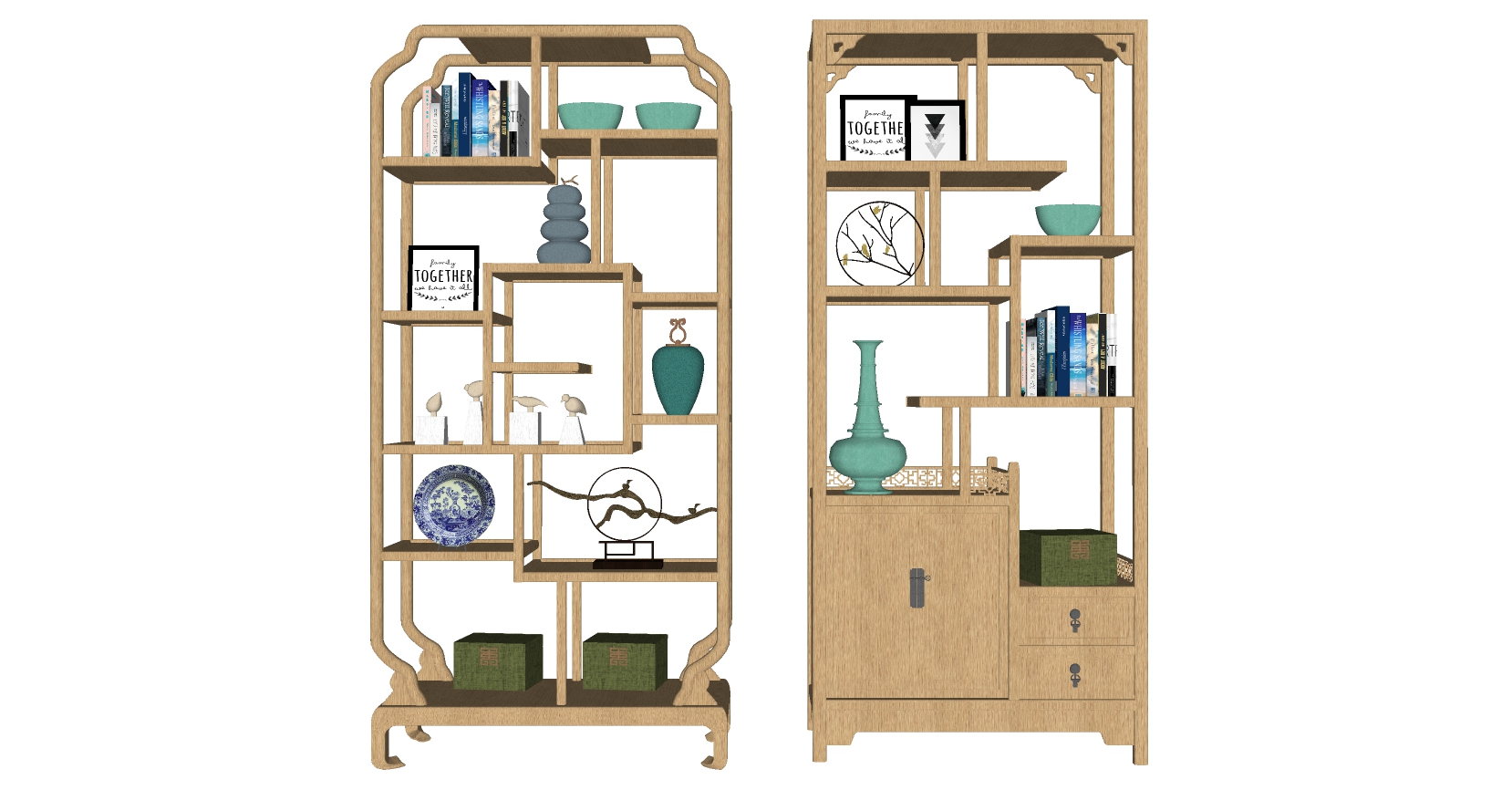 3中式博古架摆件sketchup草图模型下载