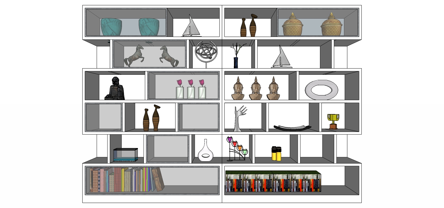 18书柜饰品柜sketchup草图模型下载(1)