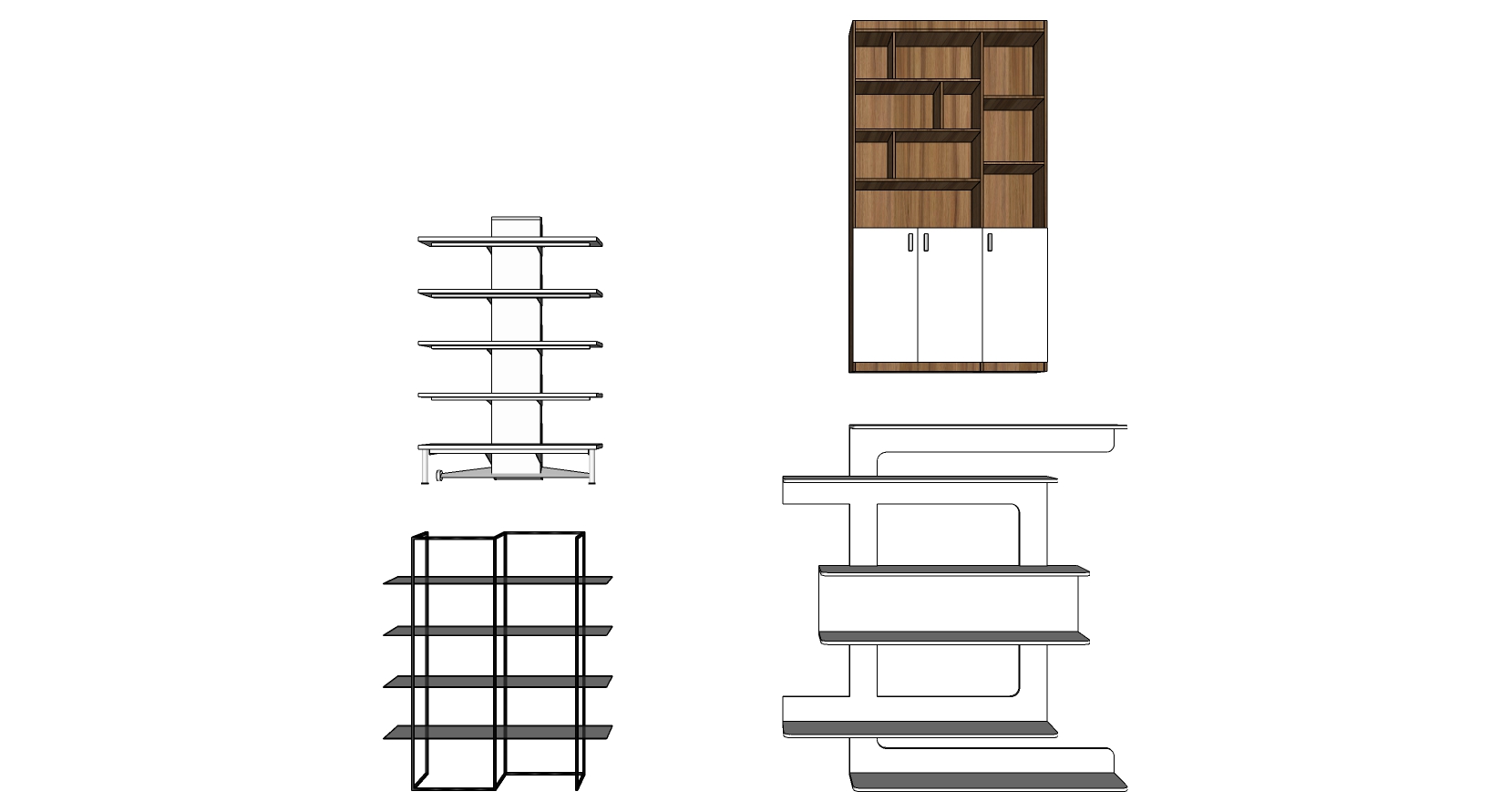 4现代新中式书架书柜sketchup草图模型下载(1)