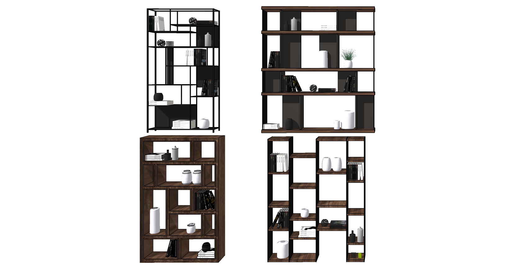 2现代书架酒架置物架摆件书籍书柜sketchup草图模型下载