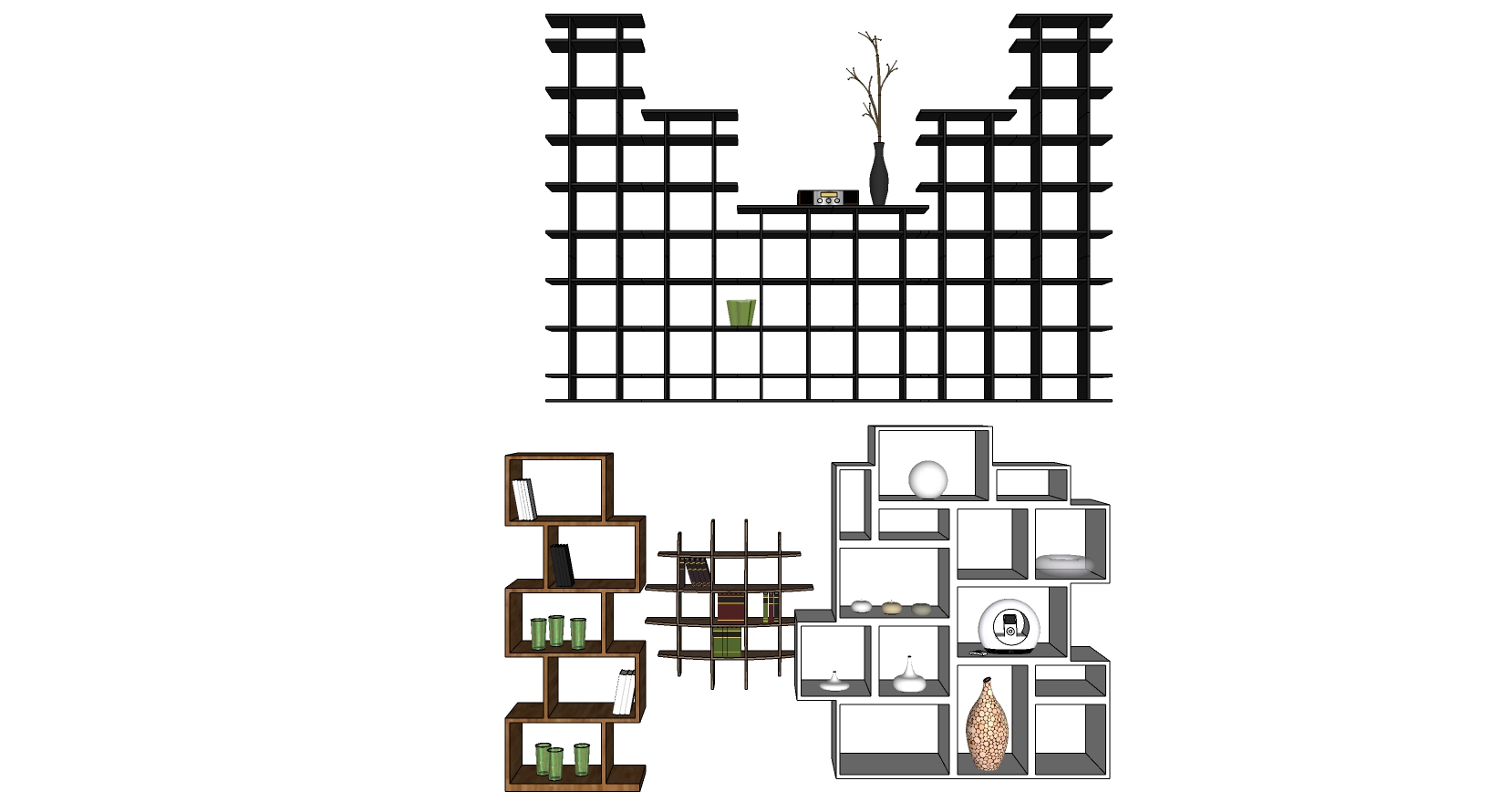 1现代书架置物架隔板摆件sketchup草图模型下载