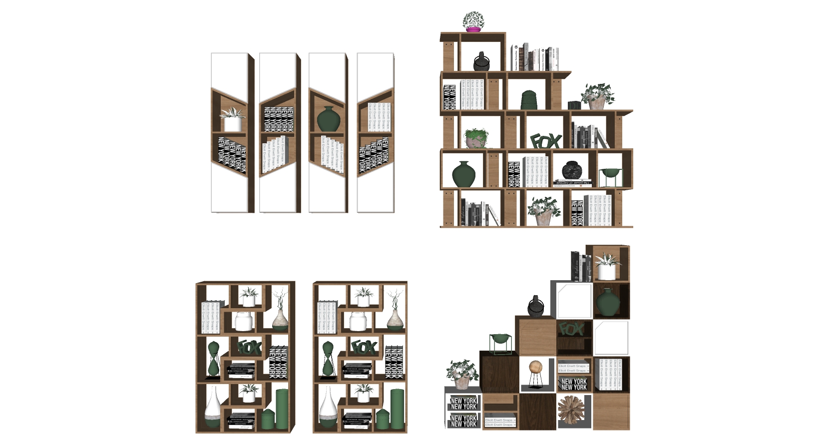 8北欧书架装饰架书柜sketchup草图模型下载