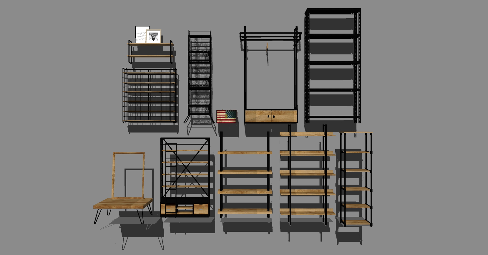 5工业风装饰架置物架盆栽摆件组合书架sketchup草图模型下载