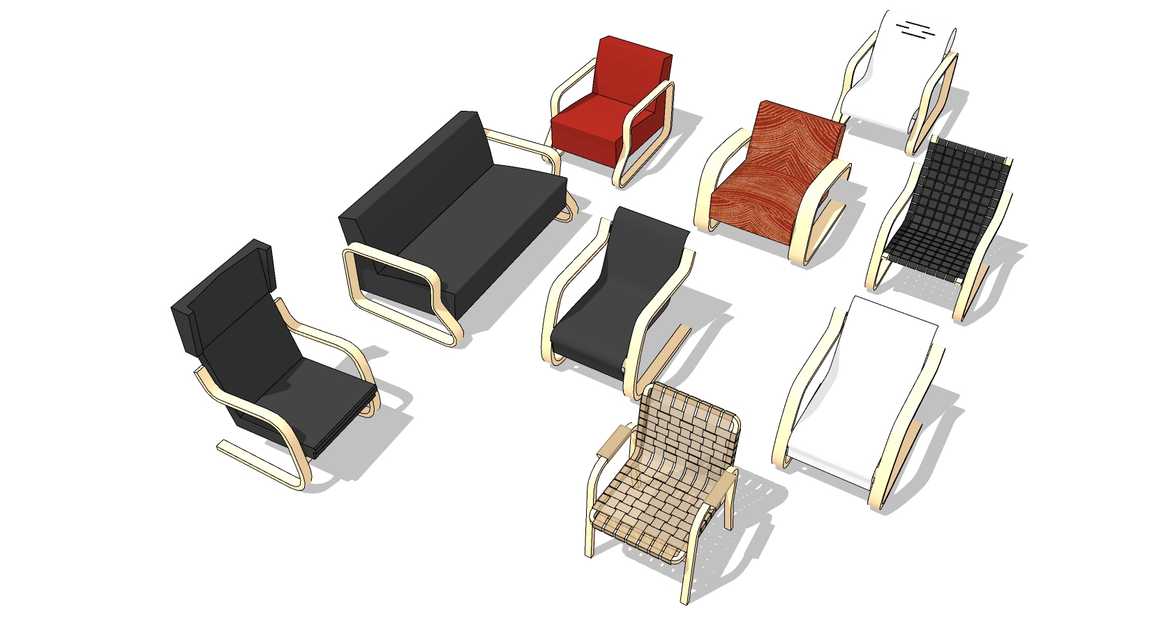 02Aalto_Armchair休闲躺椅子摇椅sketchup草图模型下载