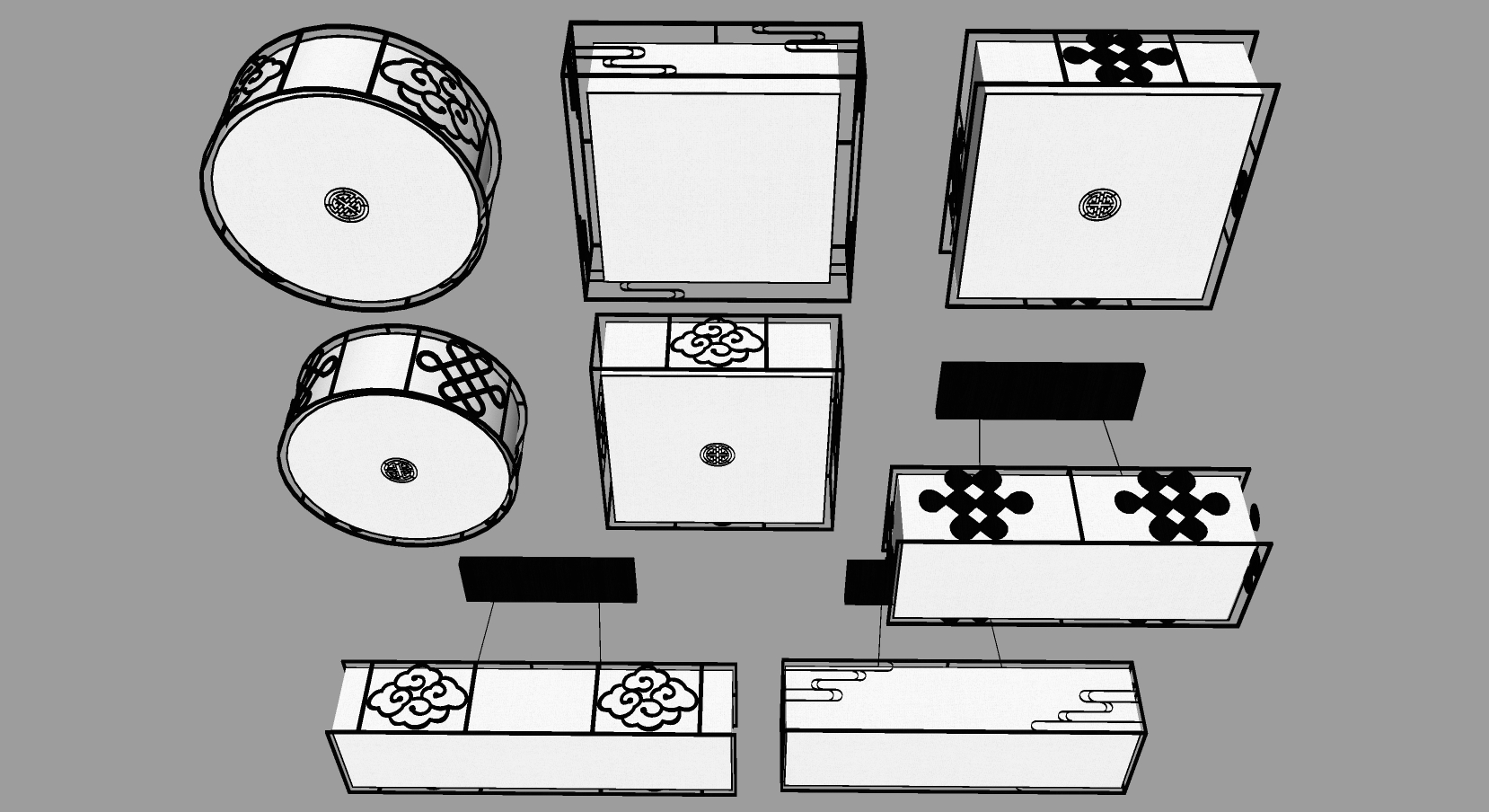 9中式吸顶灯吊灯组合SketchUp草图模型下载