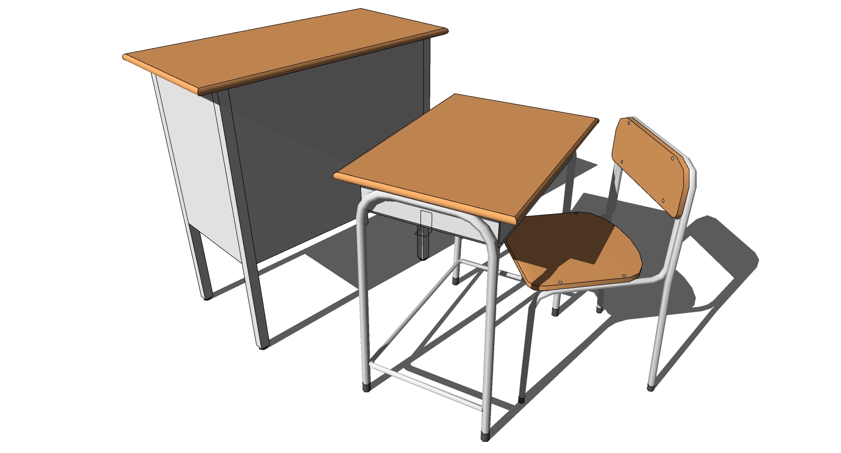 现代学校课桌椅SketchUp草图模型下