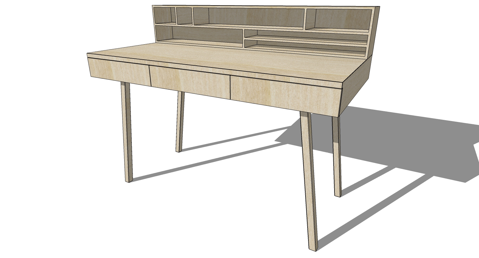 现代简约实木桌子书桌写字桌SketchUp草图模型下 (7)(1)