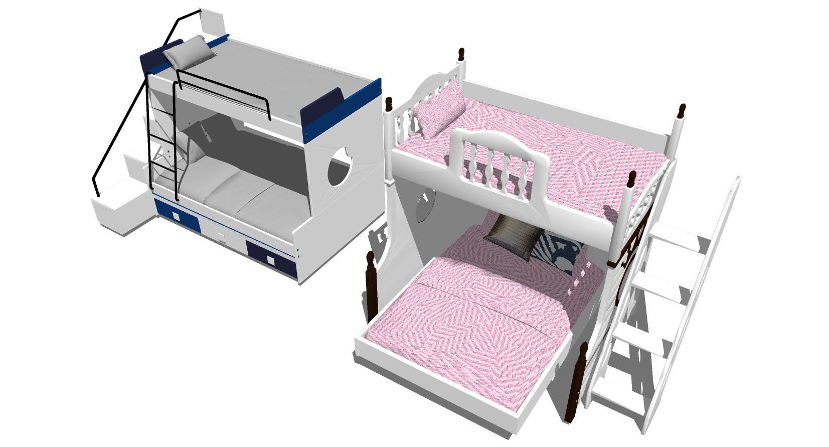 12现代北欧简约上下铺床组合sketchup草图模型下载