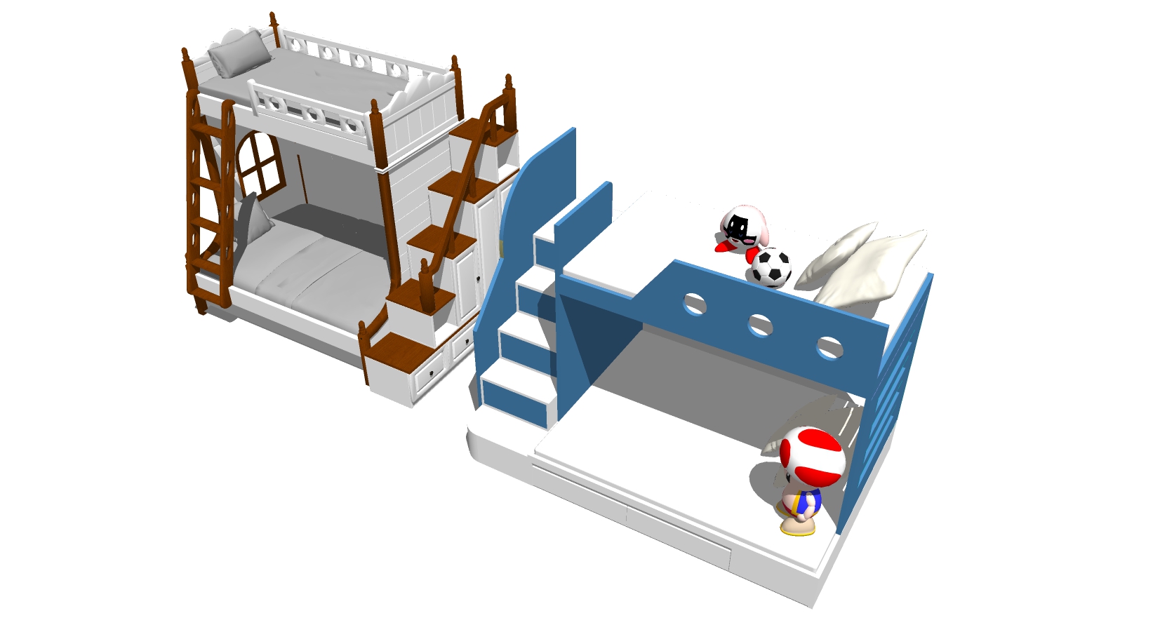 13北欧现代简约儿童房儿童实木上下床玩具抱枕组合sketchup草图模型下载(1)