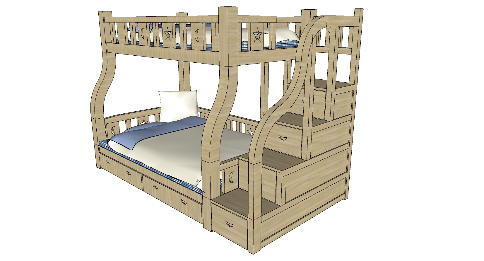 22欧式美式实木上下铺木架子床单人床组合sketchup草图模型下载