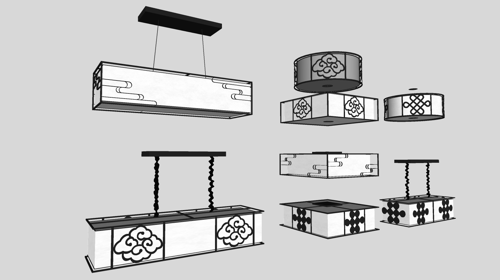 49新中式吸顶灯组合SketchUp草图模型下载(1)