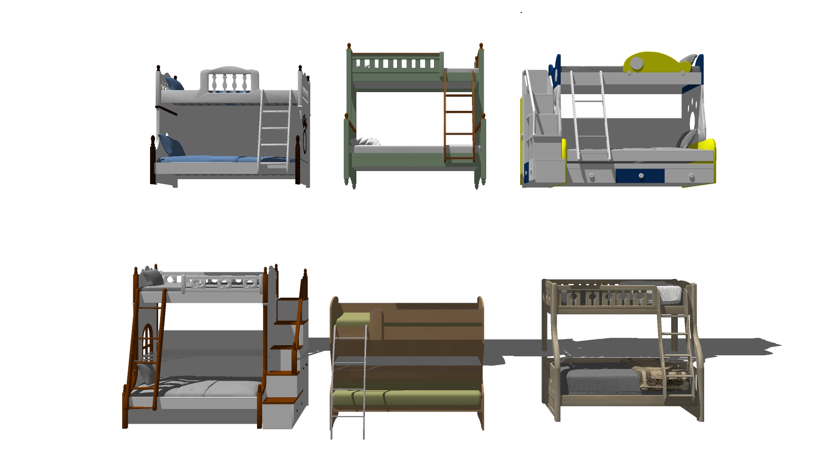 33现代儿童房儿童床上下铺组合sketchup草图模型下载