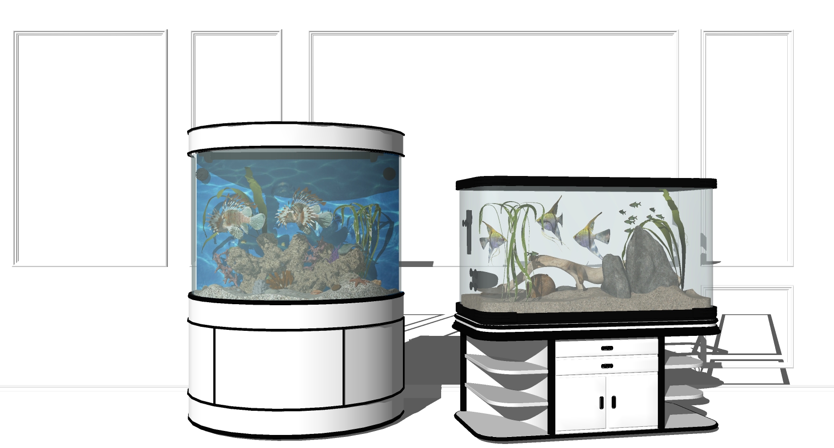 (2)现代橱柜鱼缸海草水族箱sketchup草图模型下载