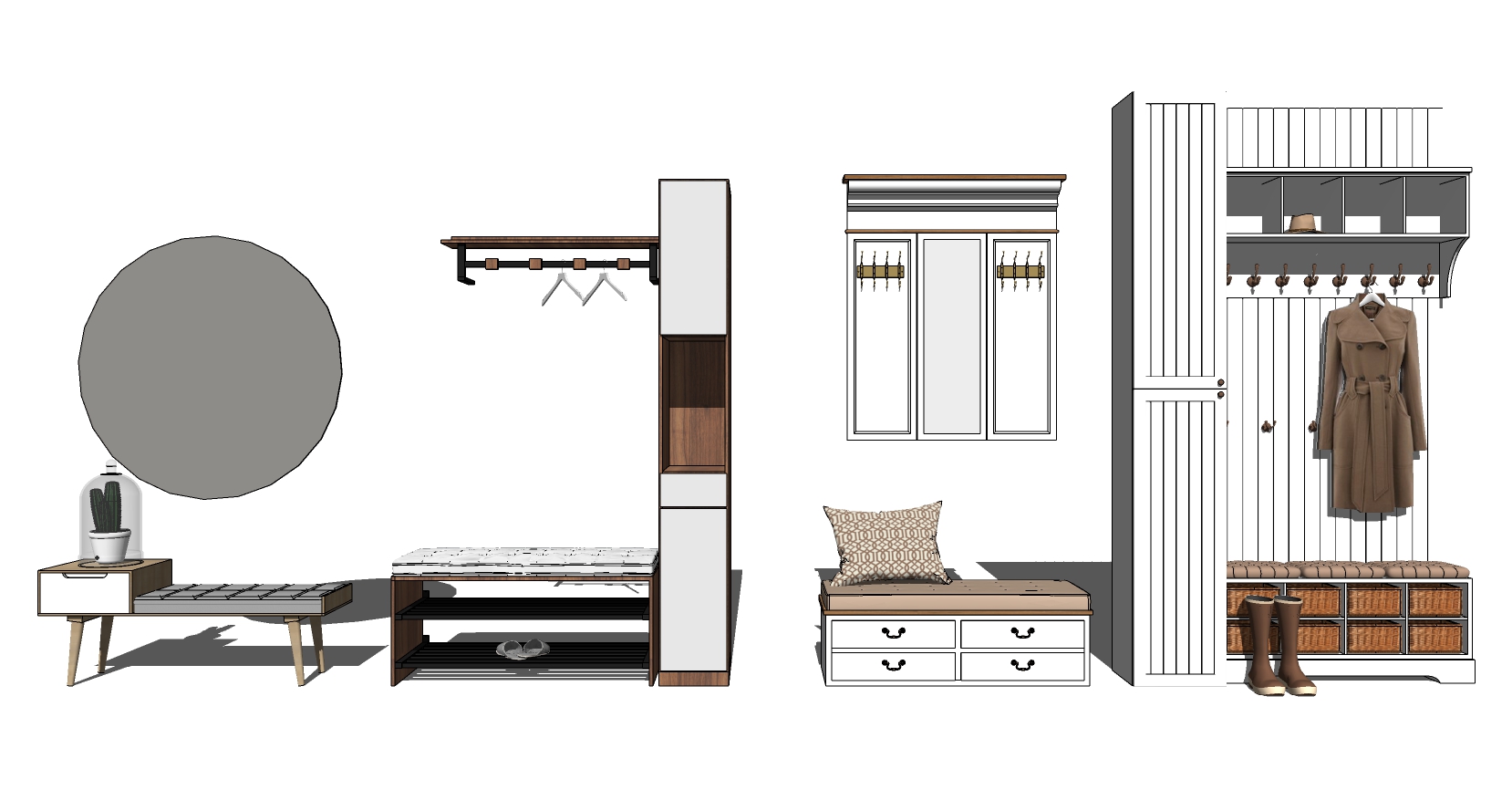 (7)现代入口玄关衣柜储物柜衣架换鞋柜衣服sketchup草图模型下载