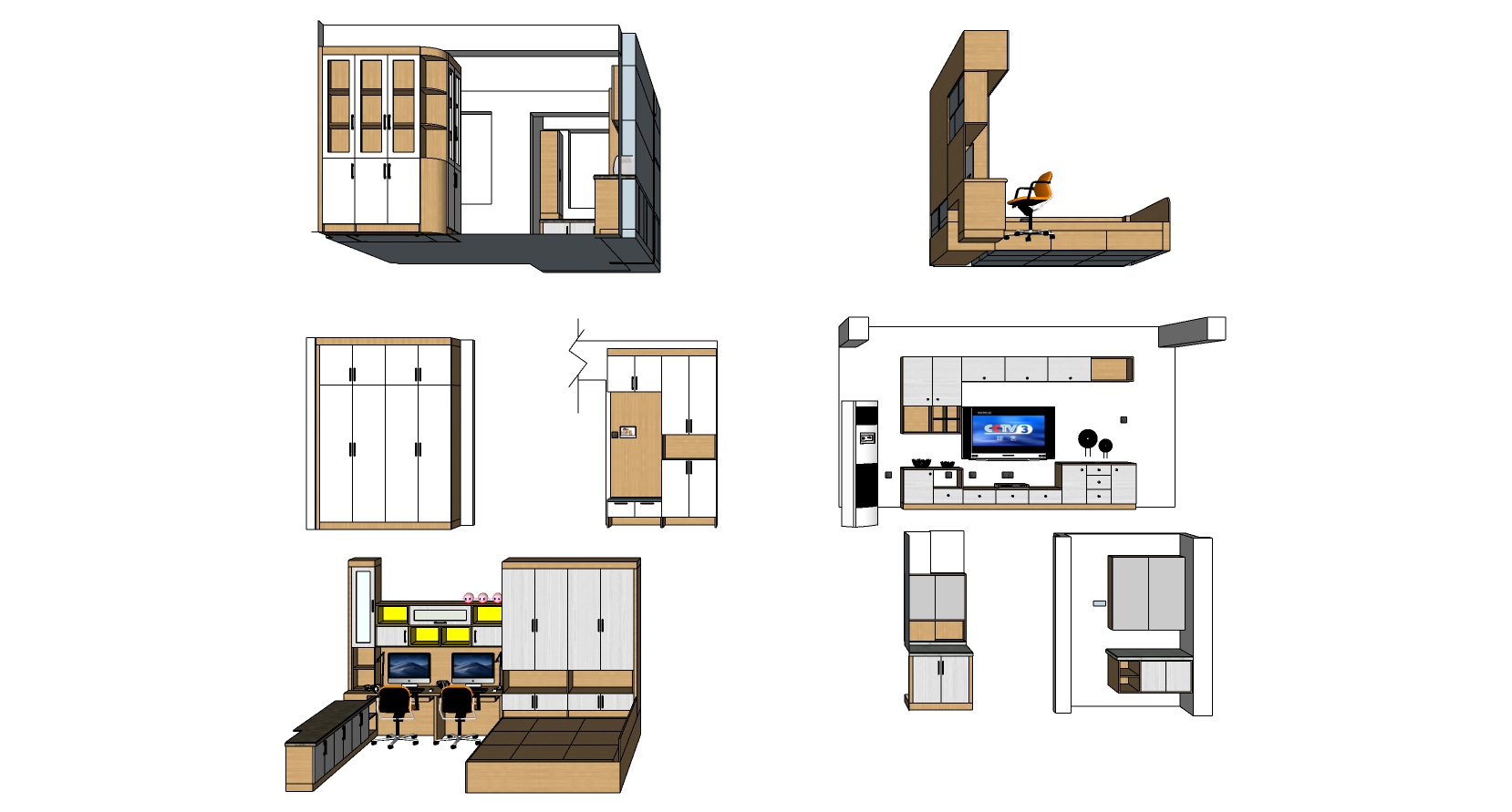 (8)现代衣柜榻榻米书柜衣柜电视柜背景墙sketchup草图模型下载