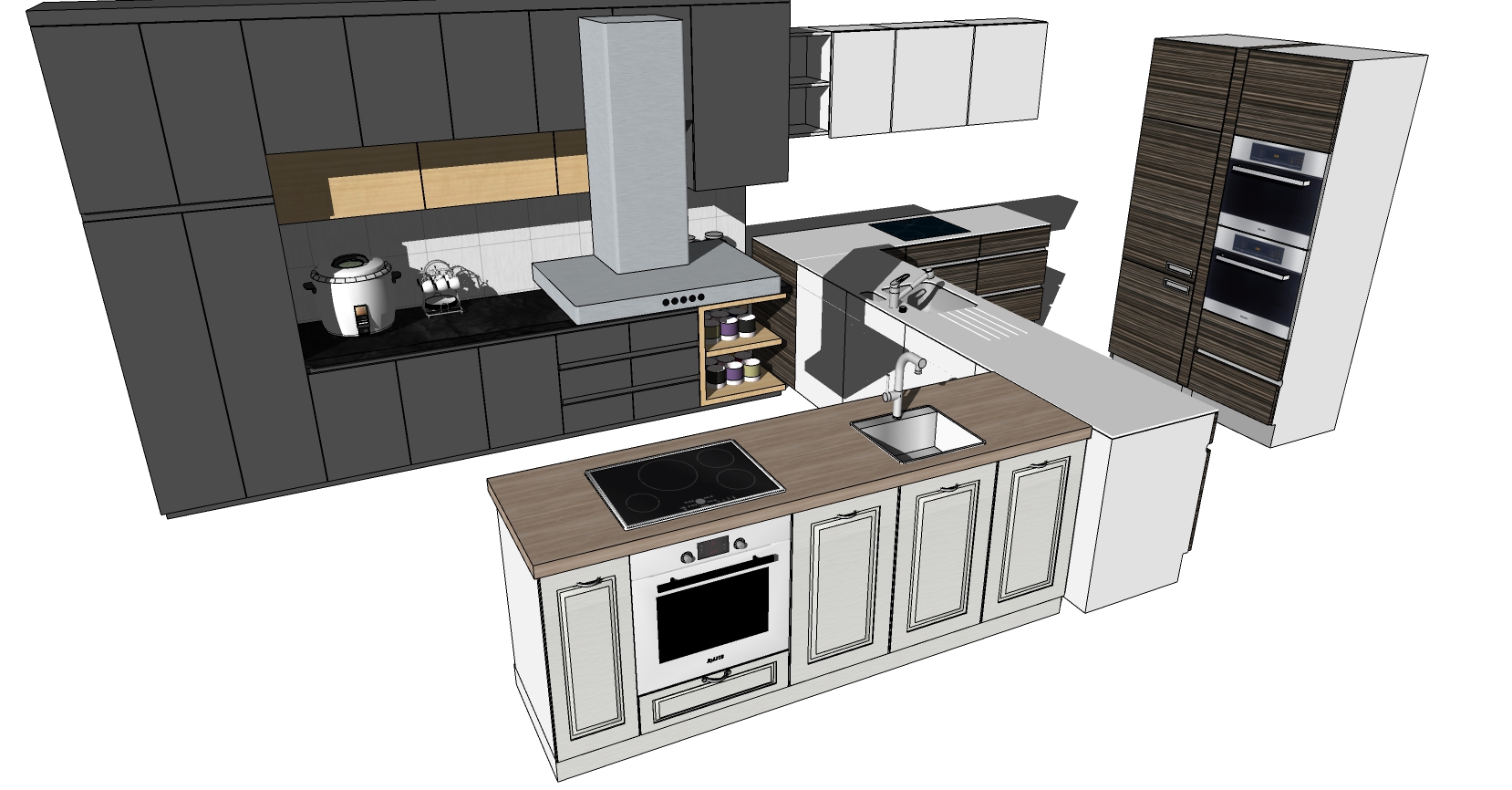 (4)现代简约橱柜厨房用具水槽烤箱吸油烟机sketchup草图模型下载