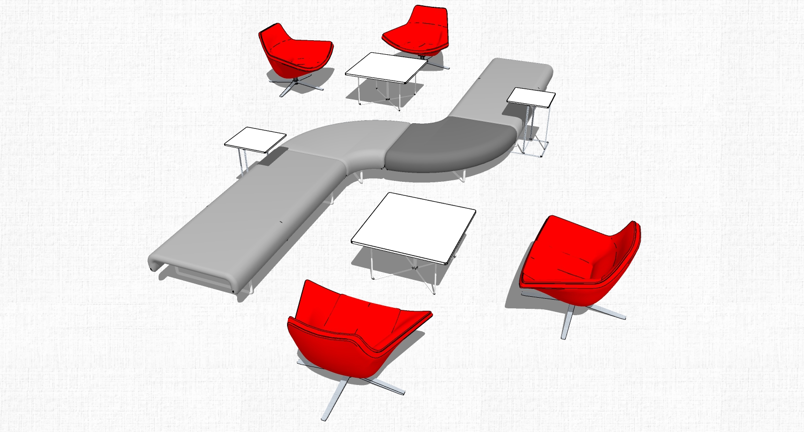 现代异形办公休闲等候区沙发茶几休闲椅子组合su草图模型下载 (9)(1)
