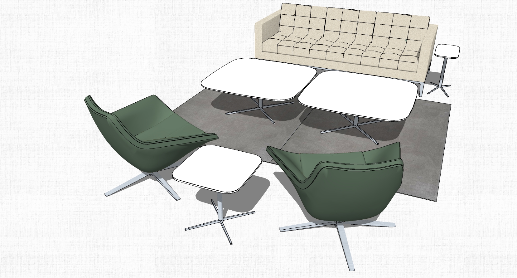 现代办公室沙发茶几休闲椅子组合su草图模型下载 (7)