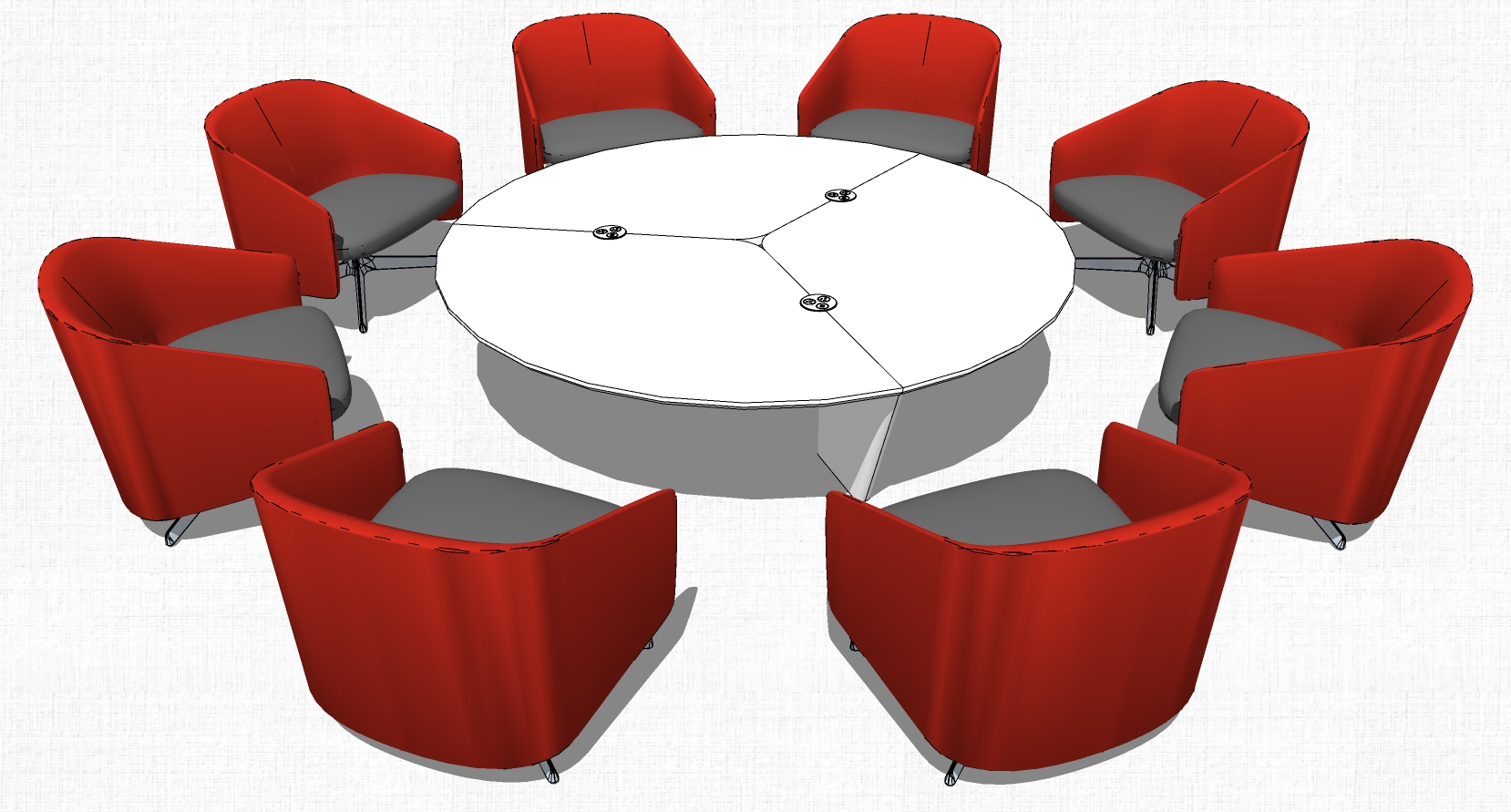 现代圆形会议洽谈桌椅su草图模型下载 (3)