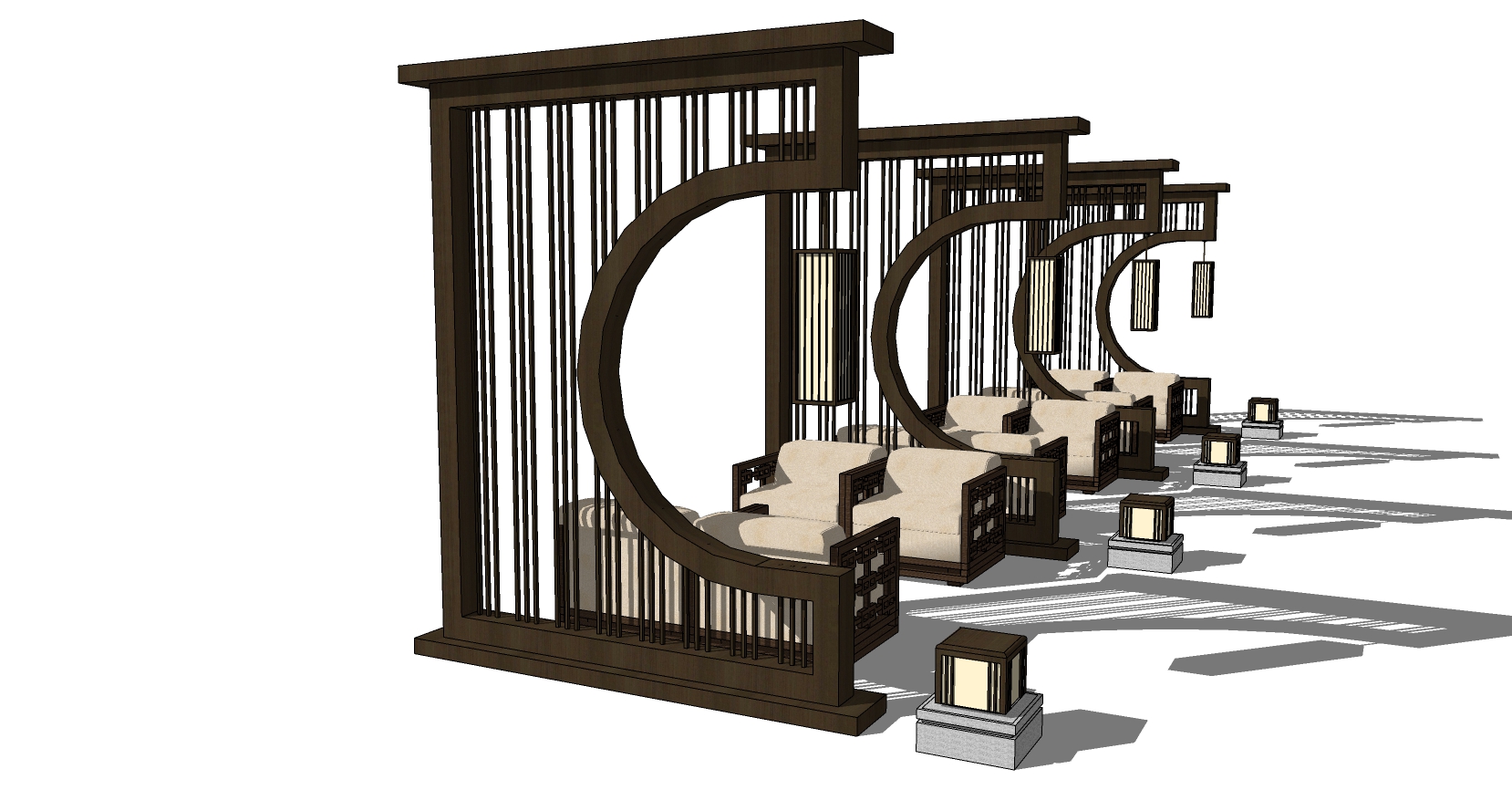 1中式东南亚实木单人沙发景观落地灯隔断sketchup草图模型下载