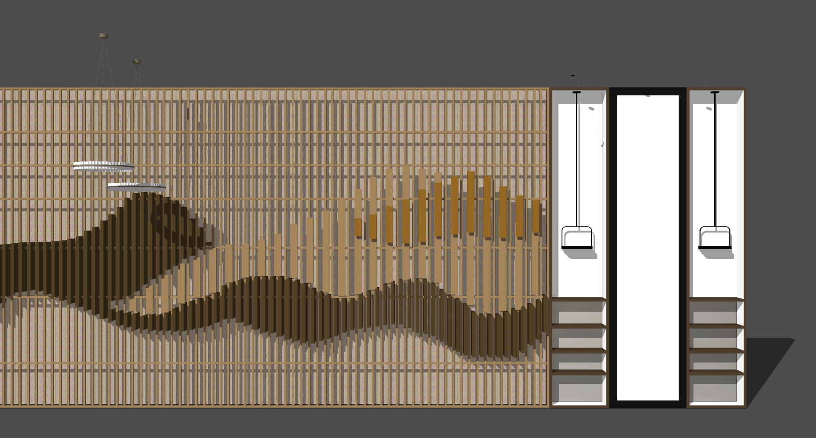 18新中式异形格栅木花格背景墙书柜吊灯sketchup草图模型下载(1)