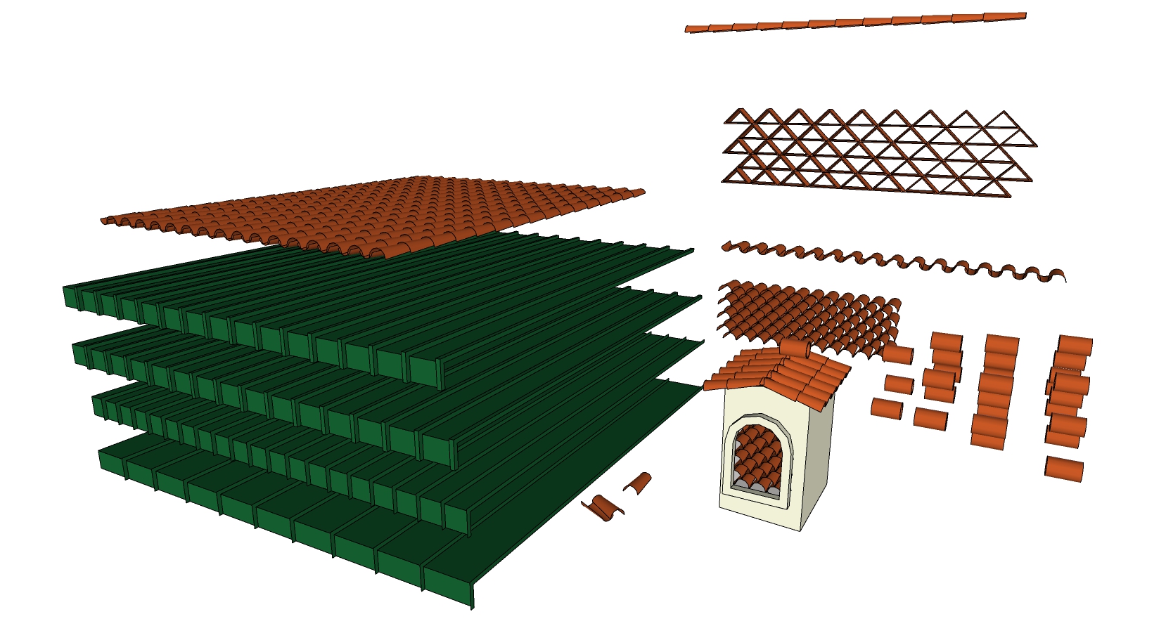 1屋顶琉璃瓦片屋瓦彩钢瓦sketchup草图模型下载