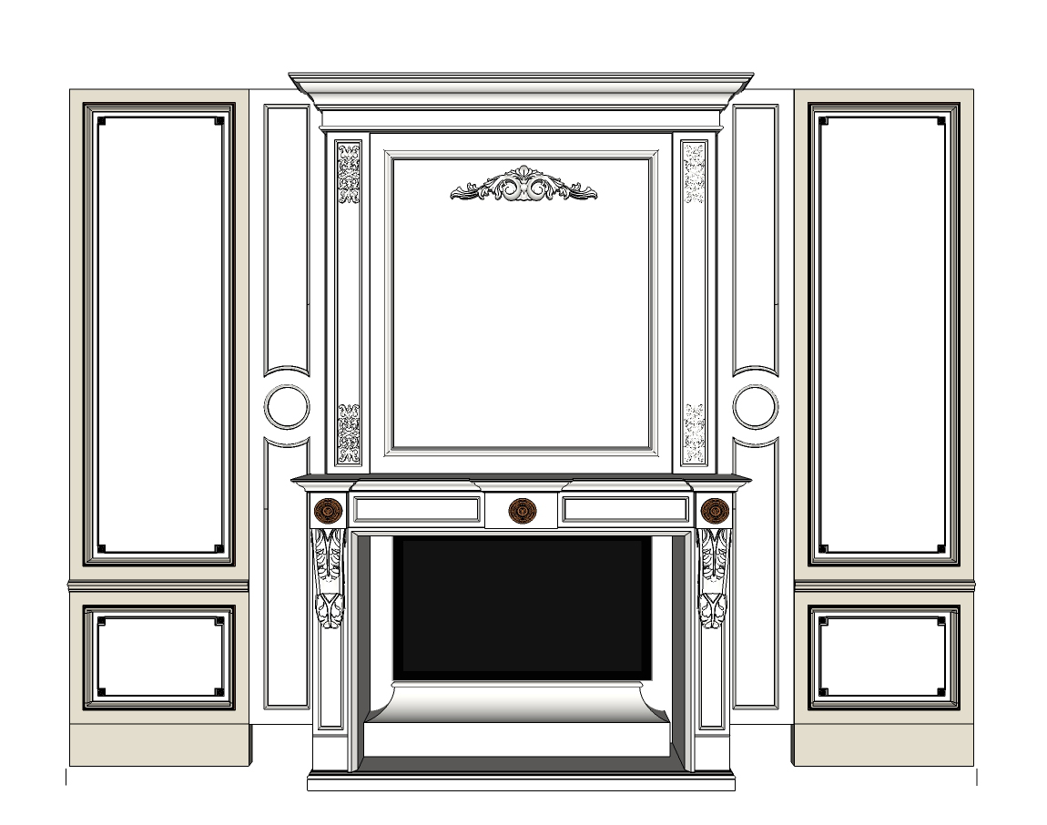 02欧式法式拱形套口套线石膏雕花罗马柱造型石膏线护墙板壁炉sketchup草图模型下载(1)