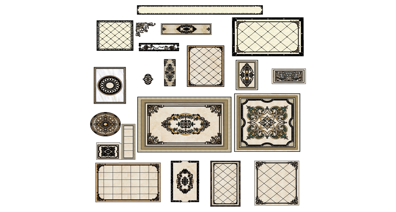09欧式法式地面石材大理石拼花角花sketchup草图模型下载(1)