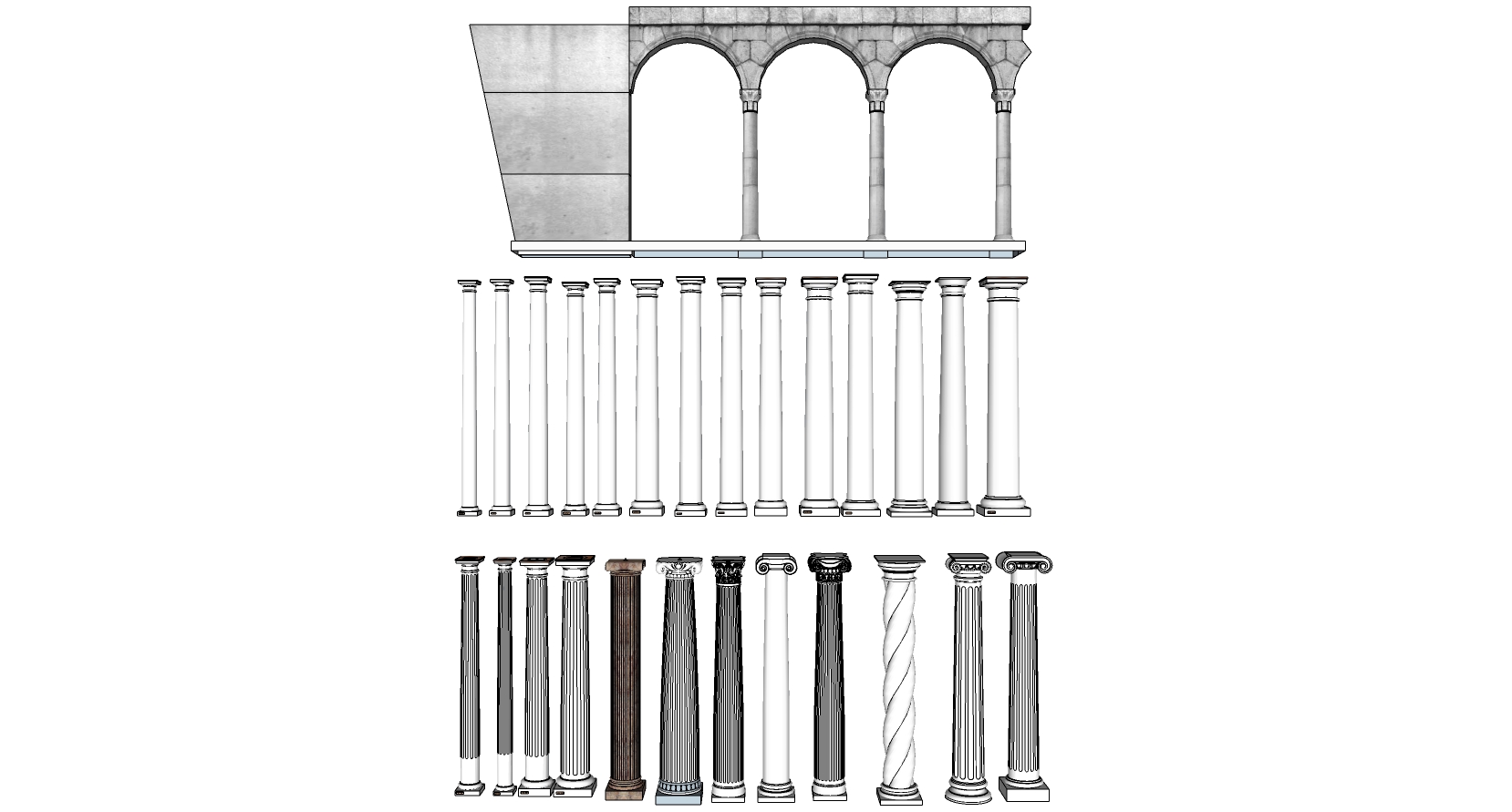 03欧式法式罗马柱柱头柱基 拱形建筑柱头罗马柱sketchup草图模型下载(1)