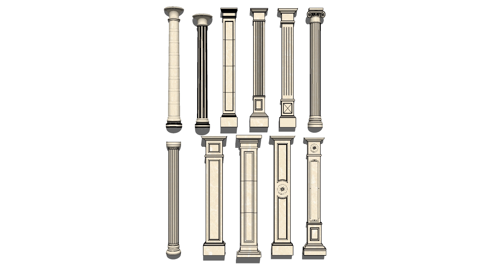 04欧式法式罗马柱柱头柱基 装饰柱子sketchup草图模型下载