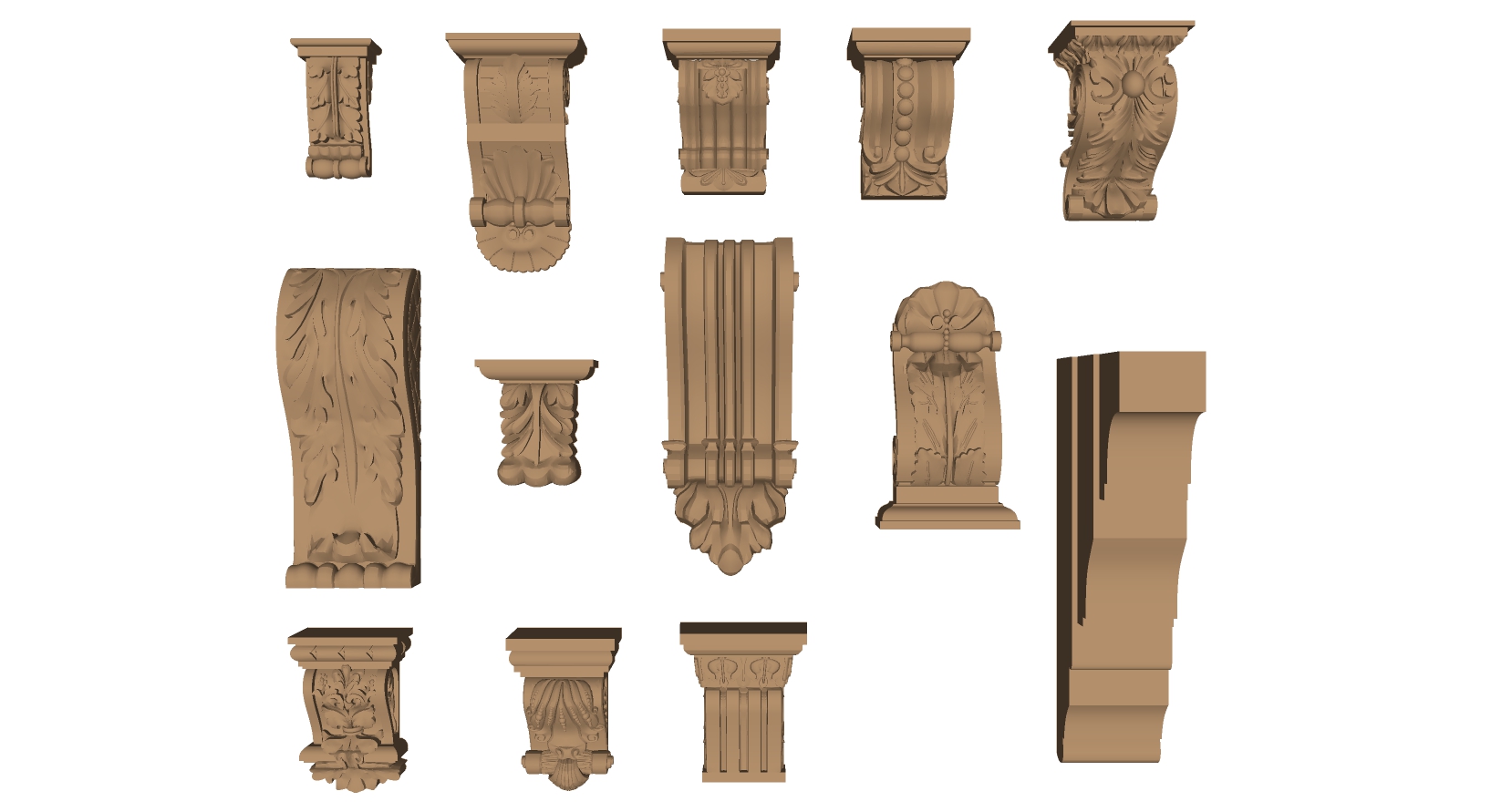 12欧式法式罗马柱柱头柱基角花雕花构件sketchup草图模型下载