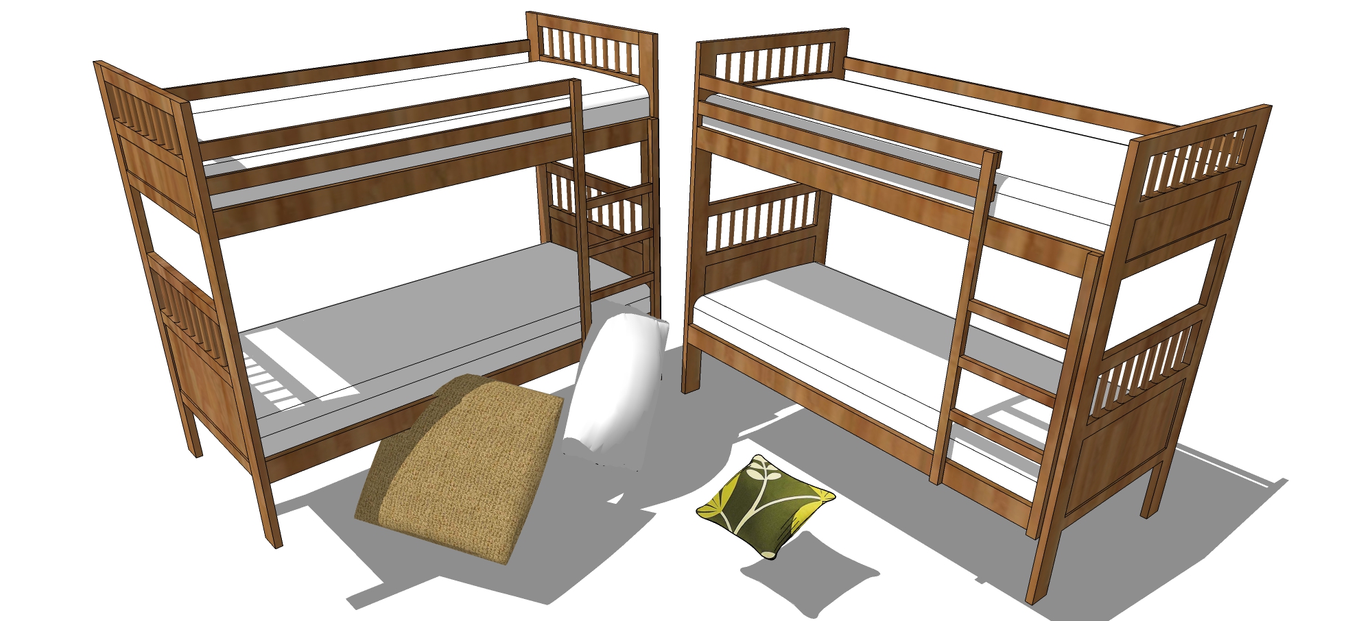现代实木上下铺高低床 宿舍床sketchup草图模型下载(1)