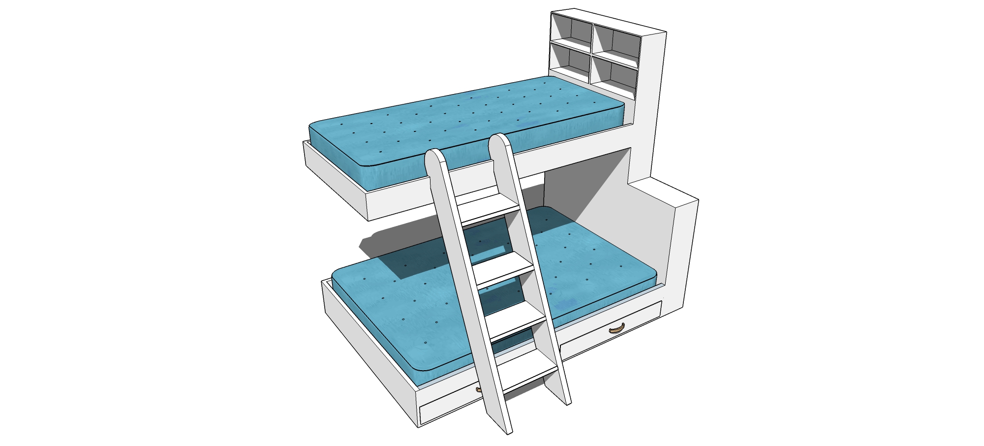 现代实木上下铺高低床sketchup草图模型下载(1)