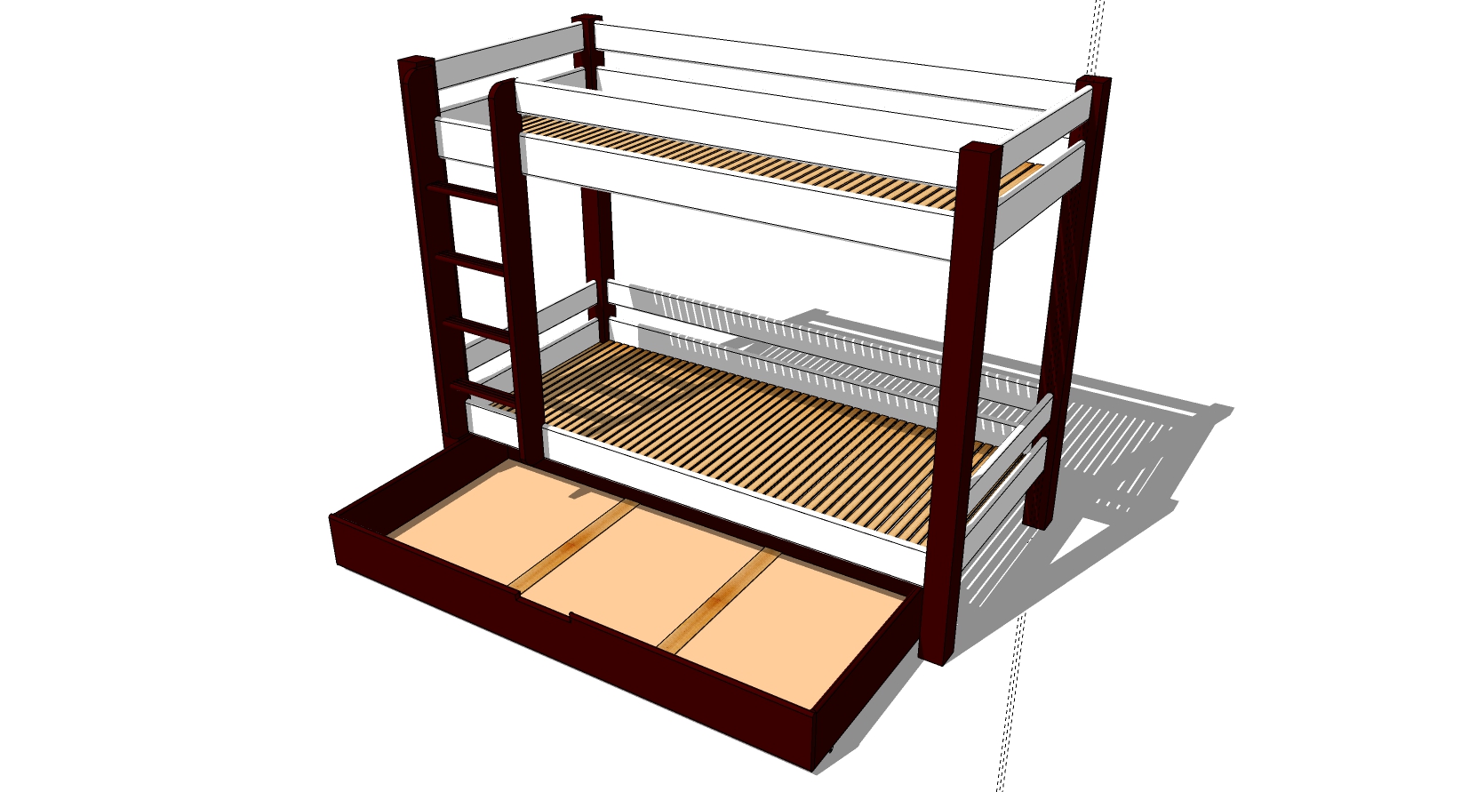 现代实木上下铺儿童床高低床sketchup草图模型下载