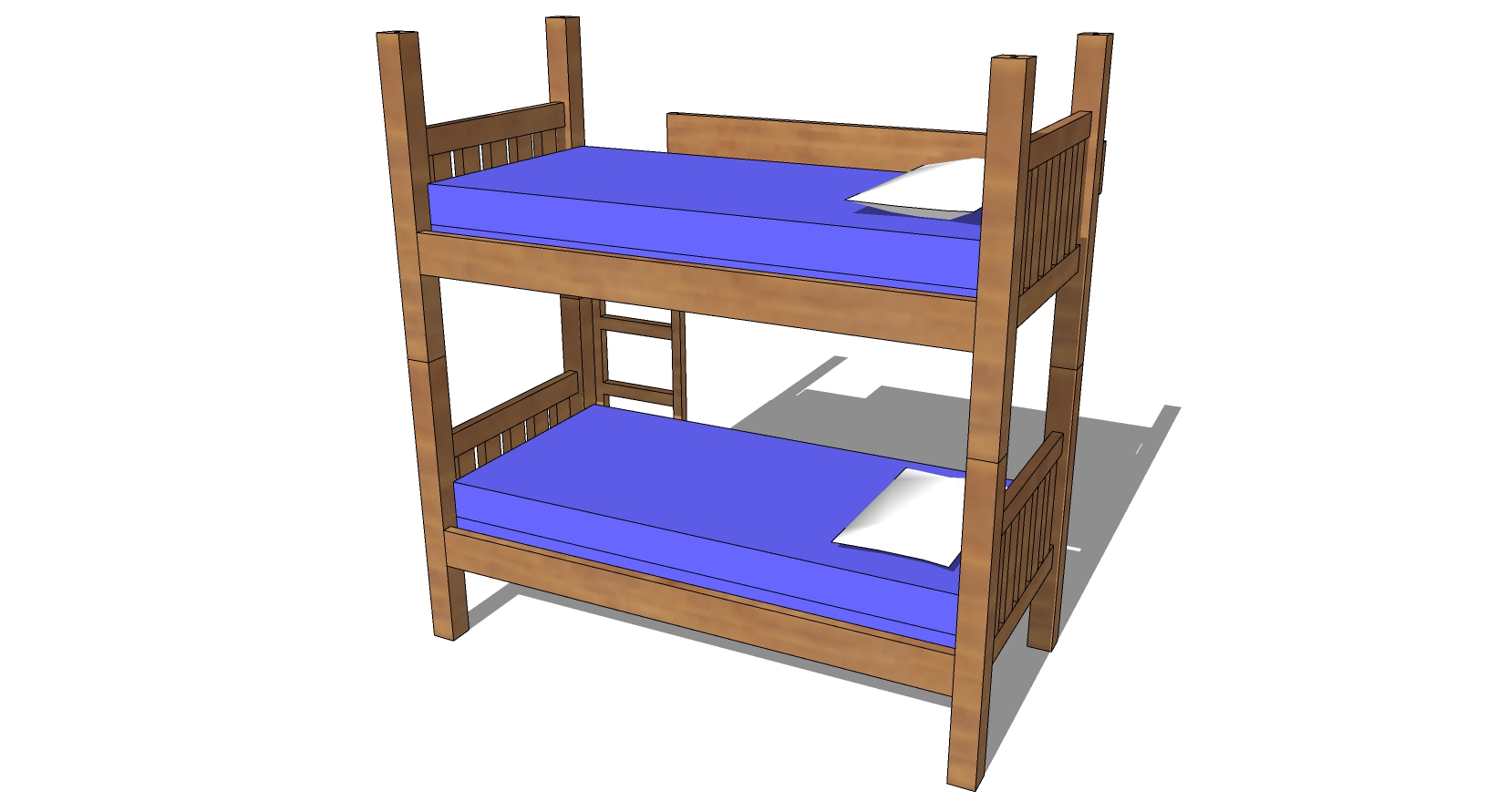 现代宿舍实木上下铺高低床单人床 sketchup草图模型下载(2)