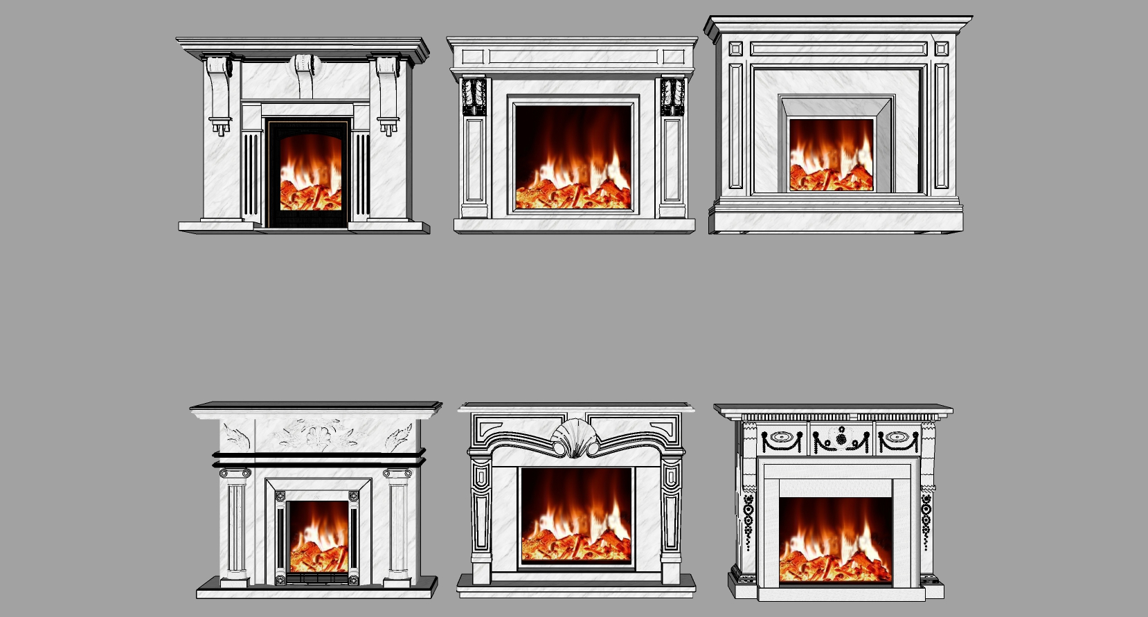 (50)欧式法式雕花壁炉火炉sketchup草图模型下载(1)