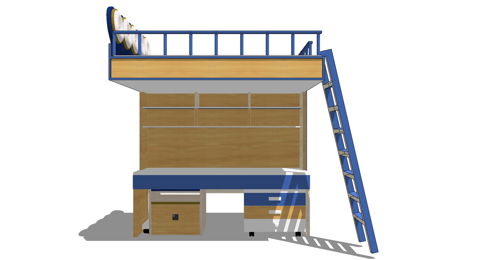 北欧现代儿童床书柜组合上下床铺梯子sketchup草图模型下载(1)