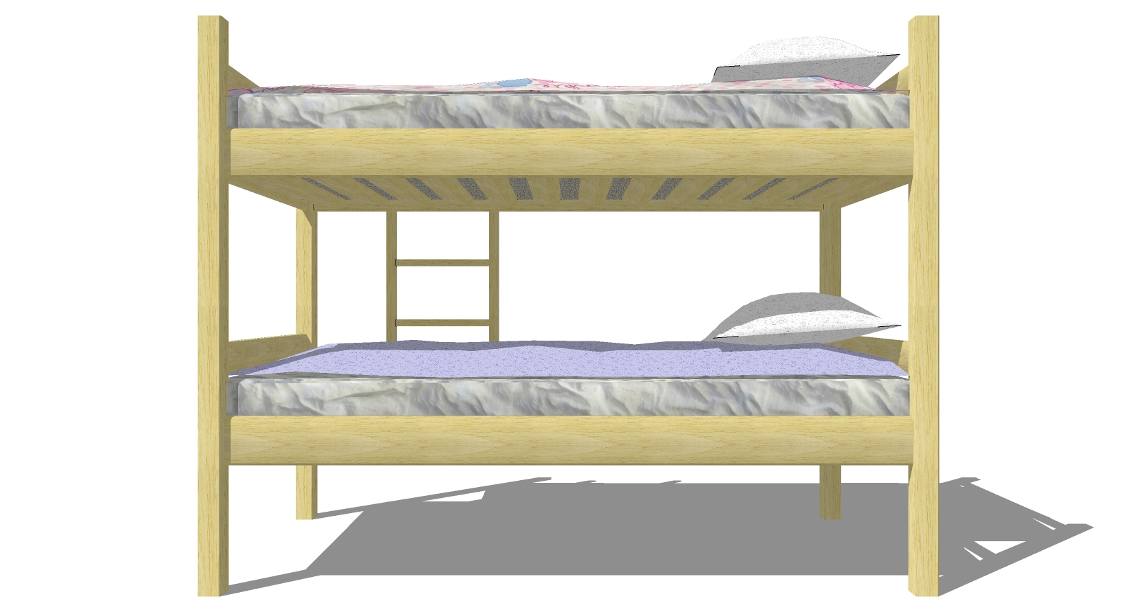 16现代宿舍实木上下铺单人床 sketchup草图模型下载 (4)