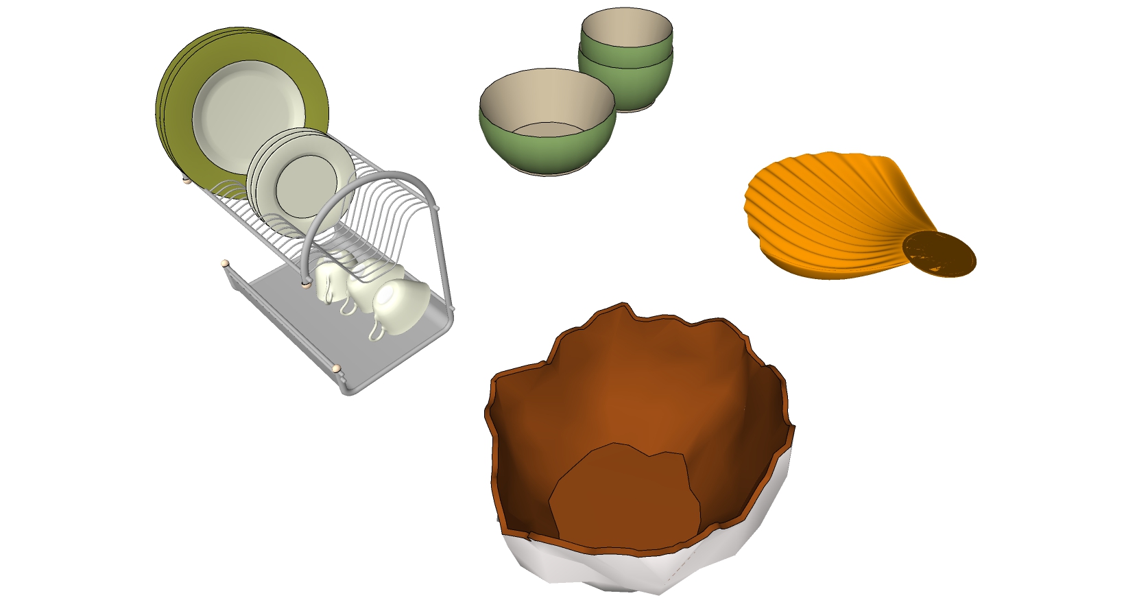 15现代北欧杯子盆子铁艺置物架异形盘子SketchUp草图模型下载(1)