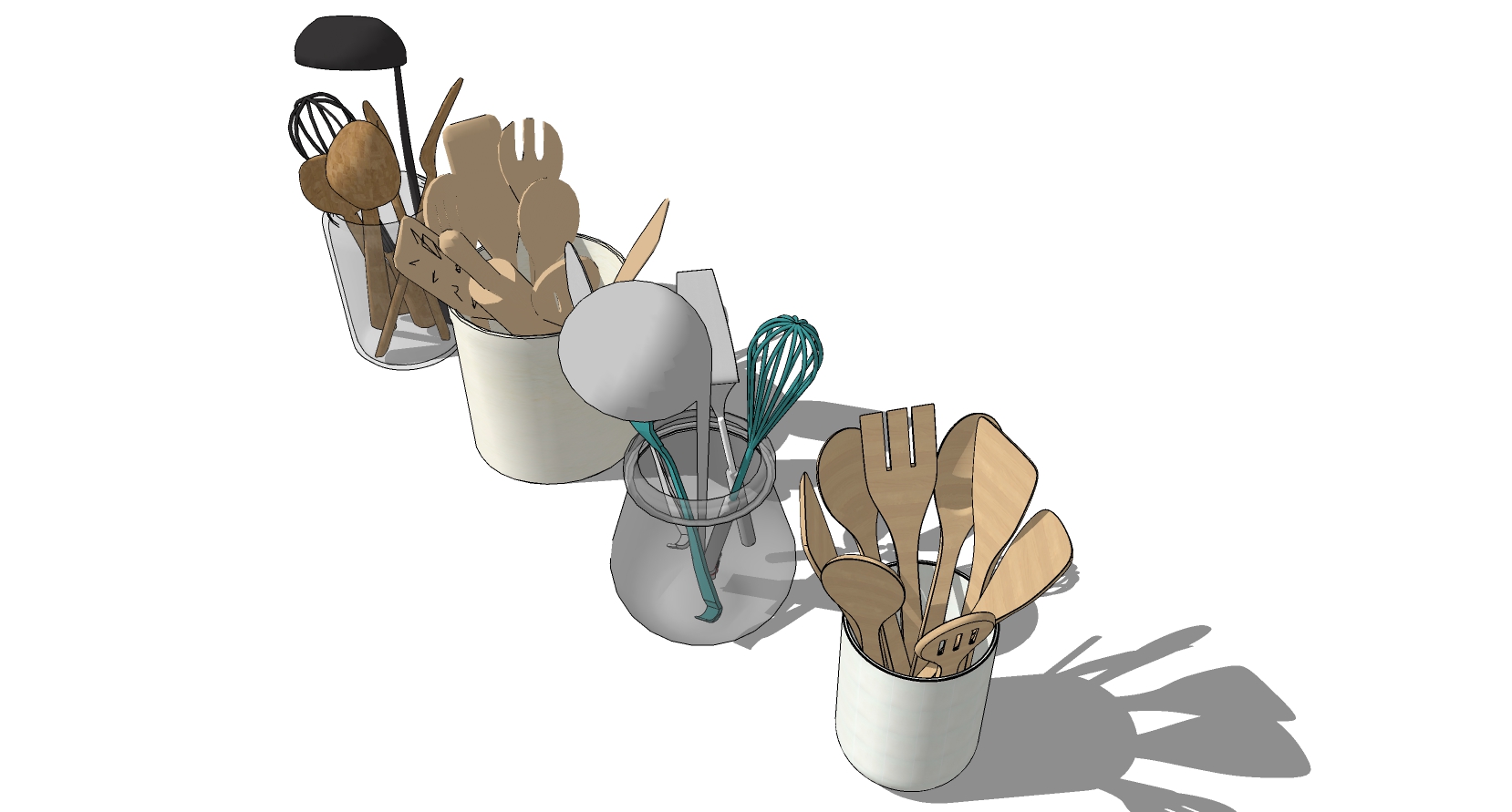 12勺子铲子厨房用品组合SketchUp草图模型下载