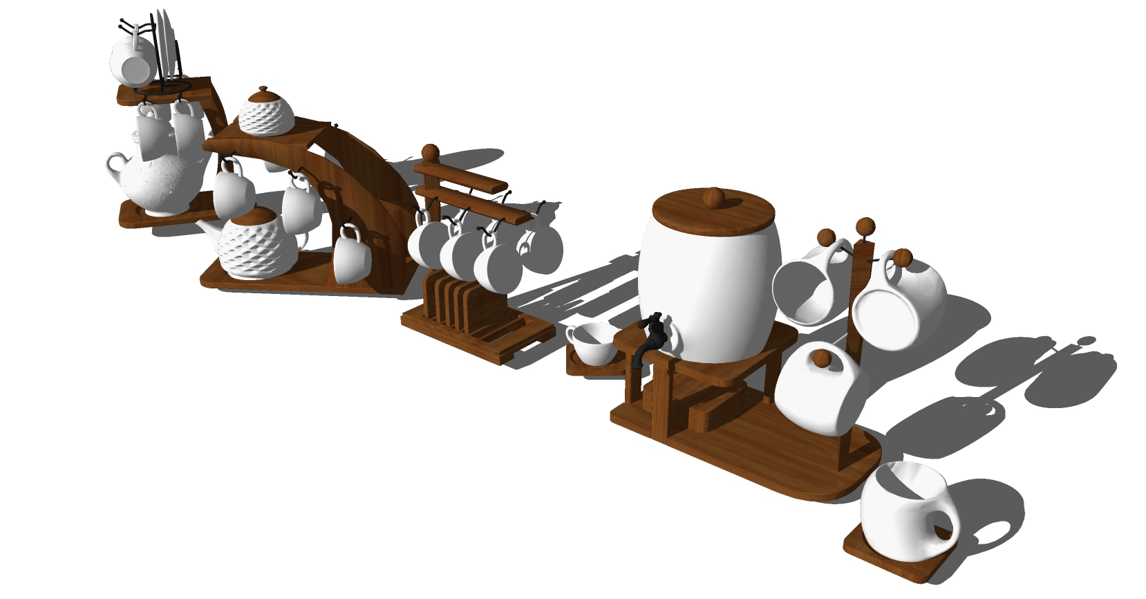 3现代欧式古典咖啡壶杯子置物架sketchup草图模型下载(1)