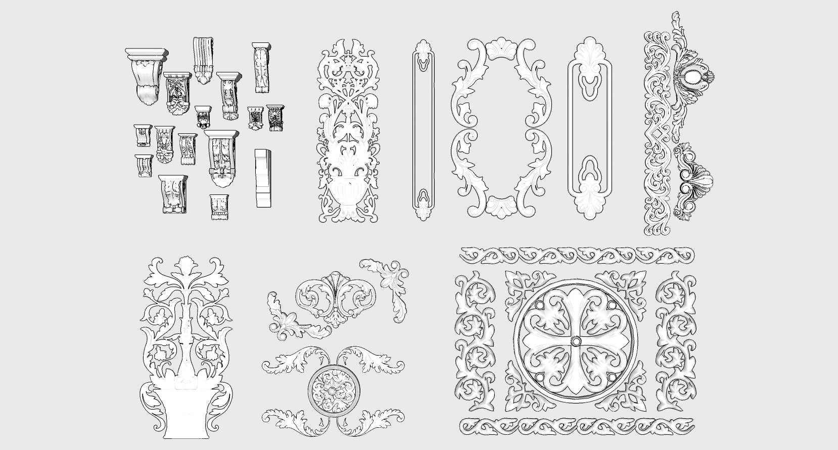 11欧式法式柱头角花雕花构件角花石膏雕花花纹构件sketchup草图模型下载