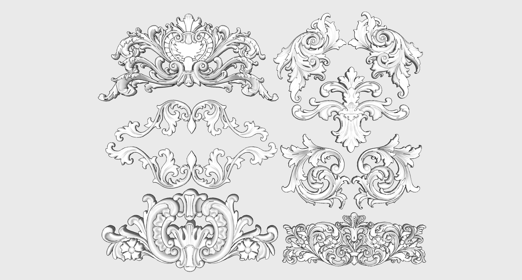 10欧式法式雕花构件角花石膏雕花花纹构件 角花sketchup草图模型下载